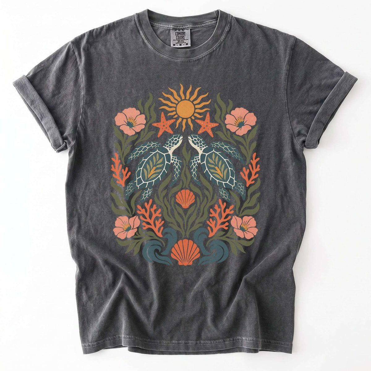 Folk Art Sea Turtles Vintage Washed T-Shirt