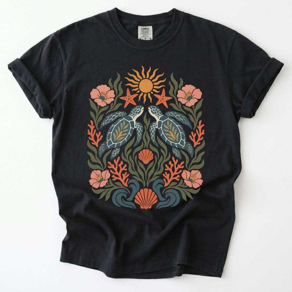 Folk Art Sea Turtles Vintage Washed T-Shirt