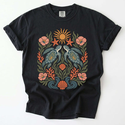 Folk Art Sea Turtles Vintage Washed T-Shirt