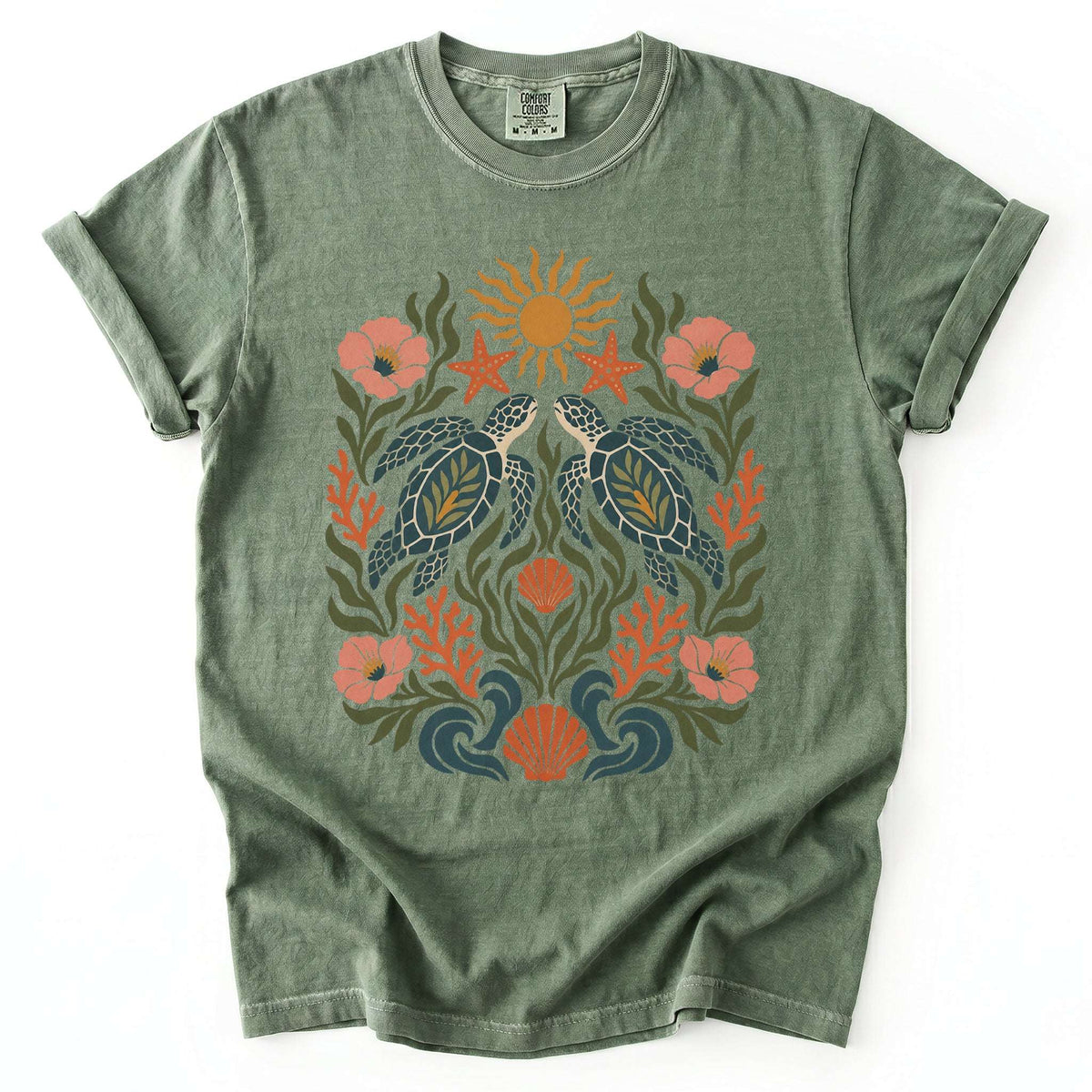 Folk Art Sea Turtles Vintage Washed T-Shirt