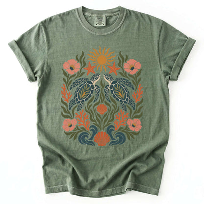 Folk Art Sea Turtles Vintage Washed T-Shirt