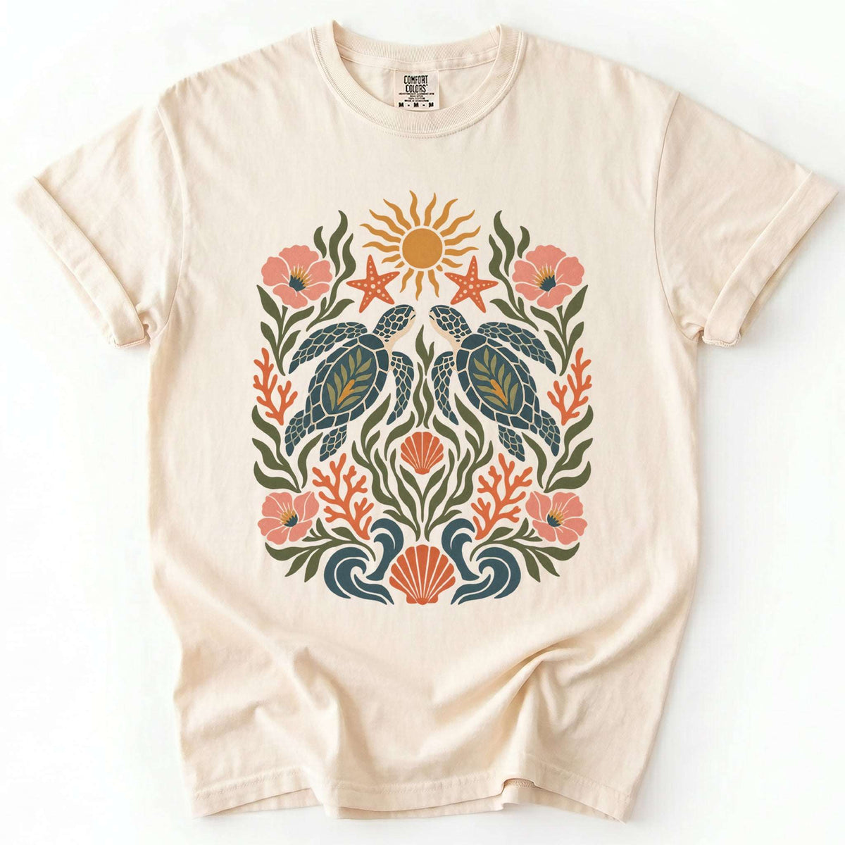 Folk Art Sea Turtles Vintage Washed T-Shirt