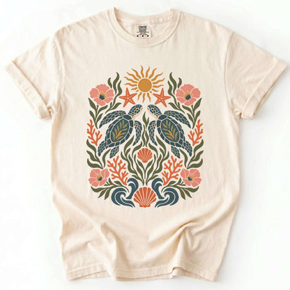 Folk Art Sea Turtles Vintage Washed T-Shirt
