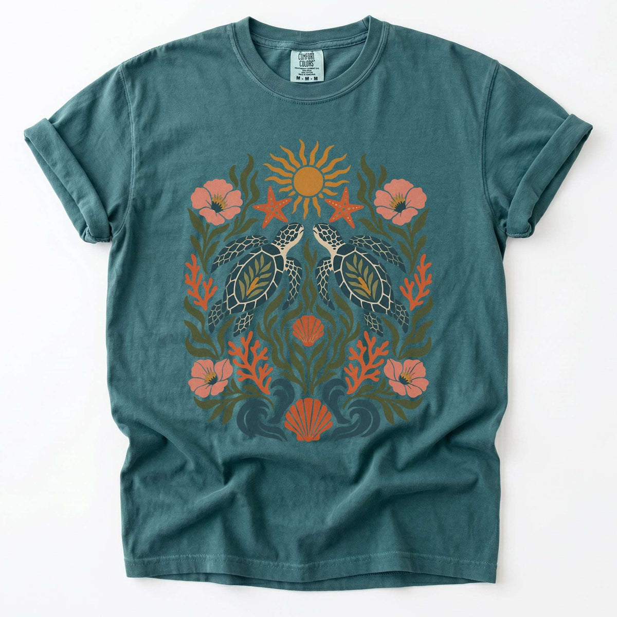 Folk Art Sea Turtles Vintage Washed T-Shirt