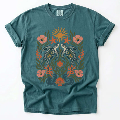 Folk Art Sea Turtles Vintage Washed T-Shirt