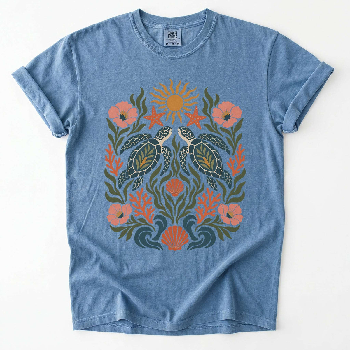 Folk Art Sea Turtles Vintage Washed T-Shirt