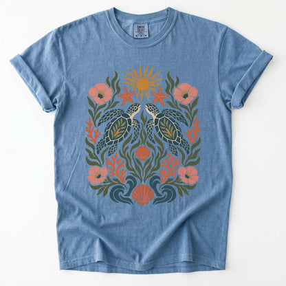Folk Art Sea Turtles Vintage Washed T-Shirt
