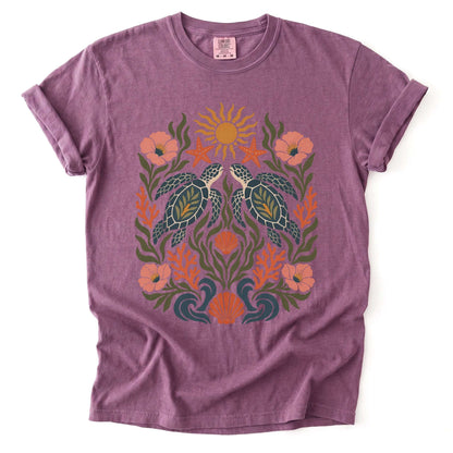 Folk Art Sea Turtles Vintage Washed T-Shirt