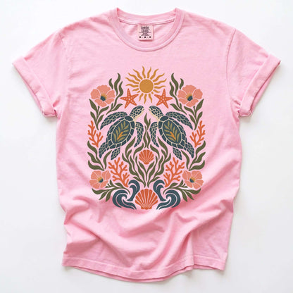 Folk Art Sea Turtles Vintage Washed T-Shirt