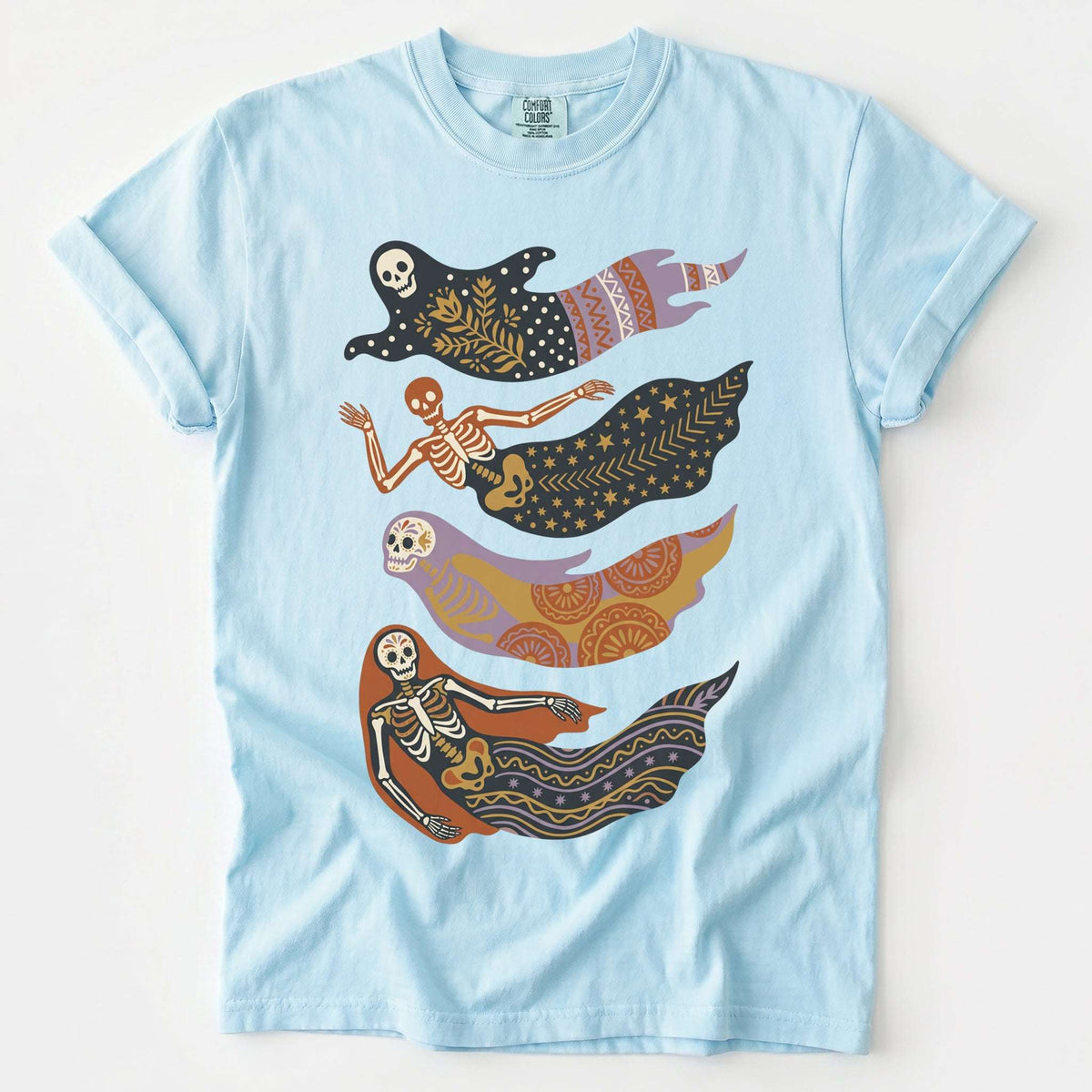Folk Art Skeleton Mermaids Vintage Washed T-Shirt
