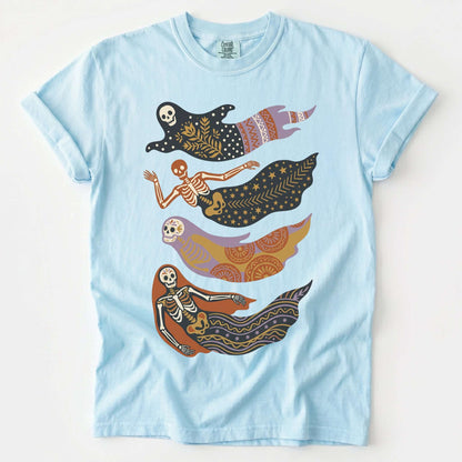 Folk Art Skeleton Mermaids Vintage Washed T-Shirt