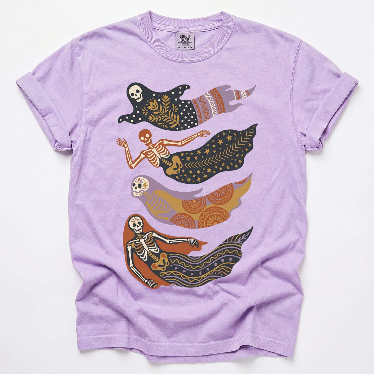 Folk Art Skeleton Mermaids Vintage Washed T-Shirt