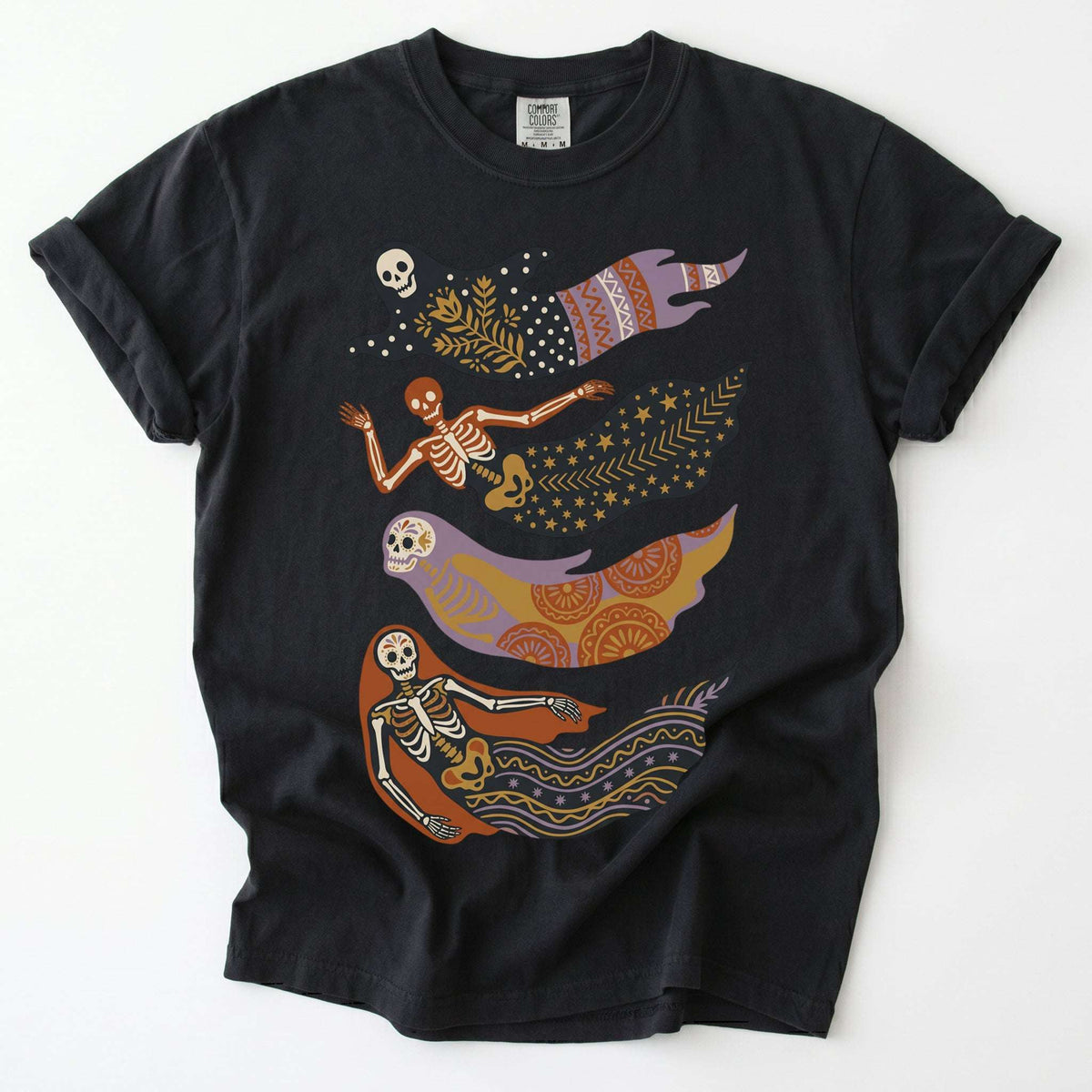 Folk Art Skeleton Mermaids Vintage Washed T-Shirt