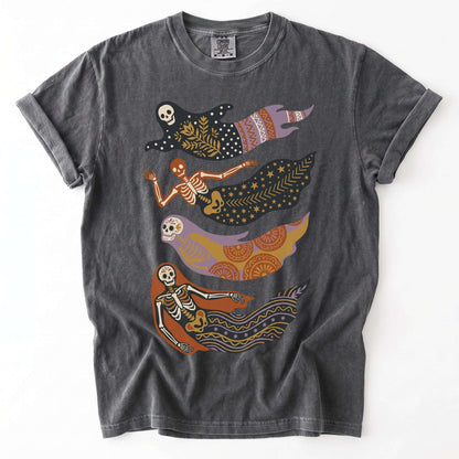 Folk Art Skeleton Mermaids Vintage Washed T-Shirt