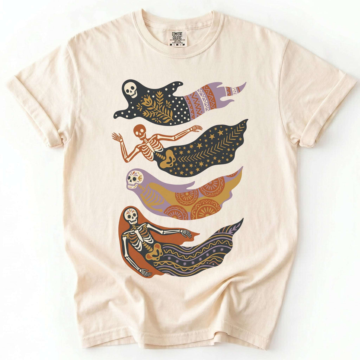 Folk Art Skeleton Mermaids Vintage Washed T-Shirt