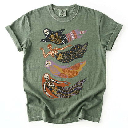 Folk Art Skeleton Mermaids Vintage Washed T-Shirt
