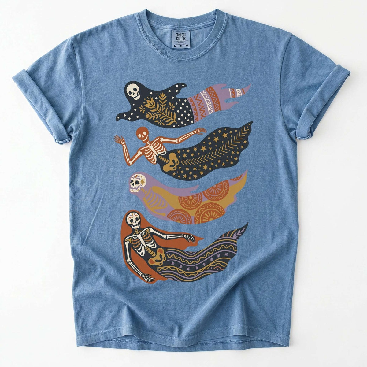 Folk Art Skeleton Mermaids Vintage Washed T-Shirt
