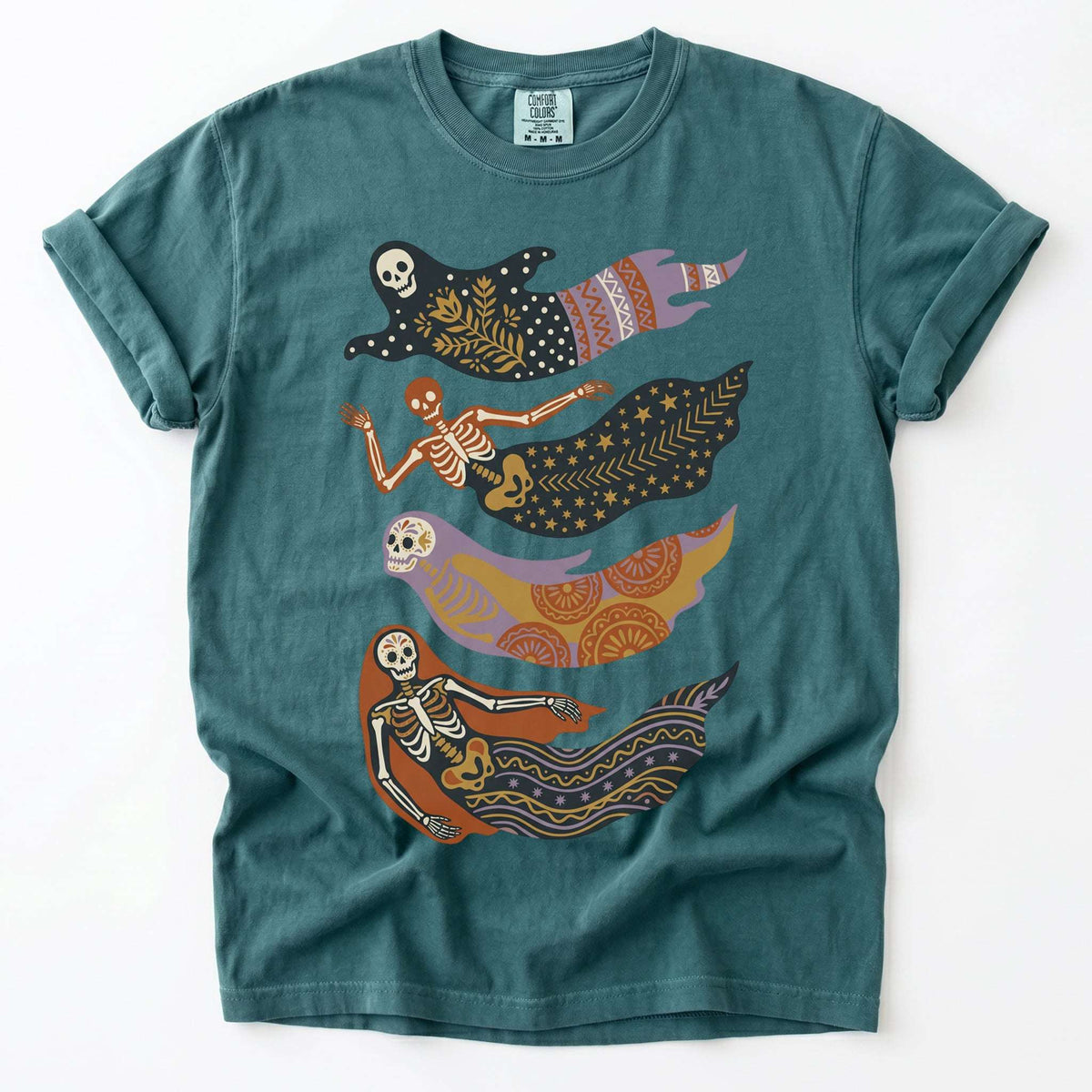 Folk Art Skeleton Mermaids Vintage Washed T-Shirt