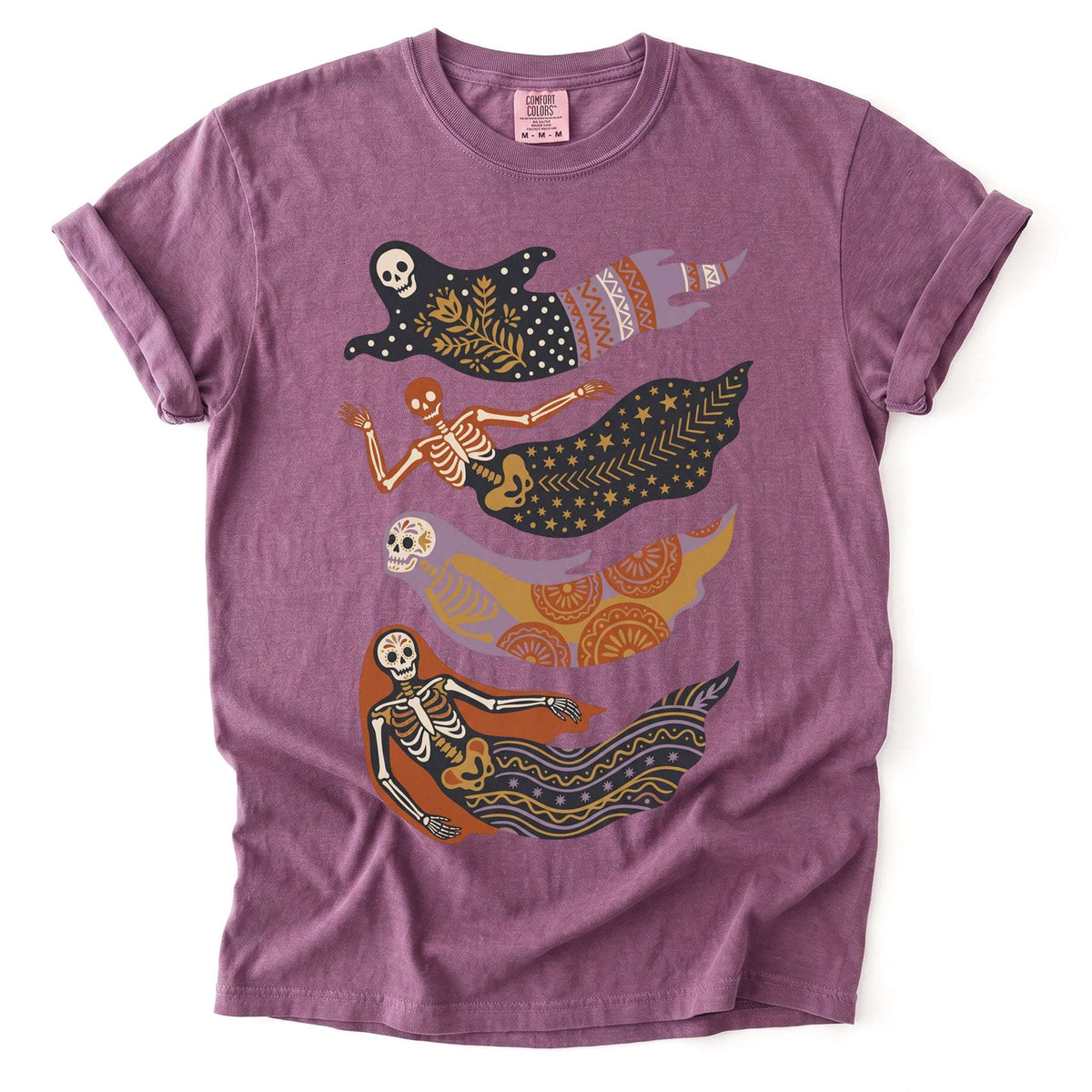 Folk Art Skeleton Mermaids Vintage Washed T-Shirt
