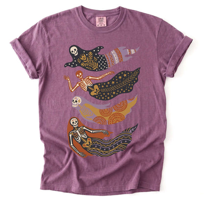 Folk Art Skeleton Mermaids Vintage Washed T-Shirt
