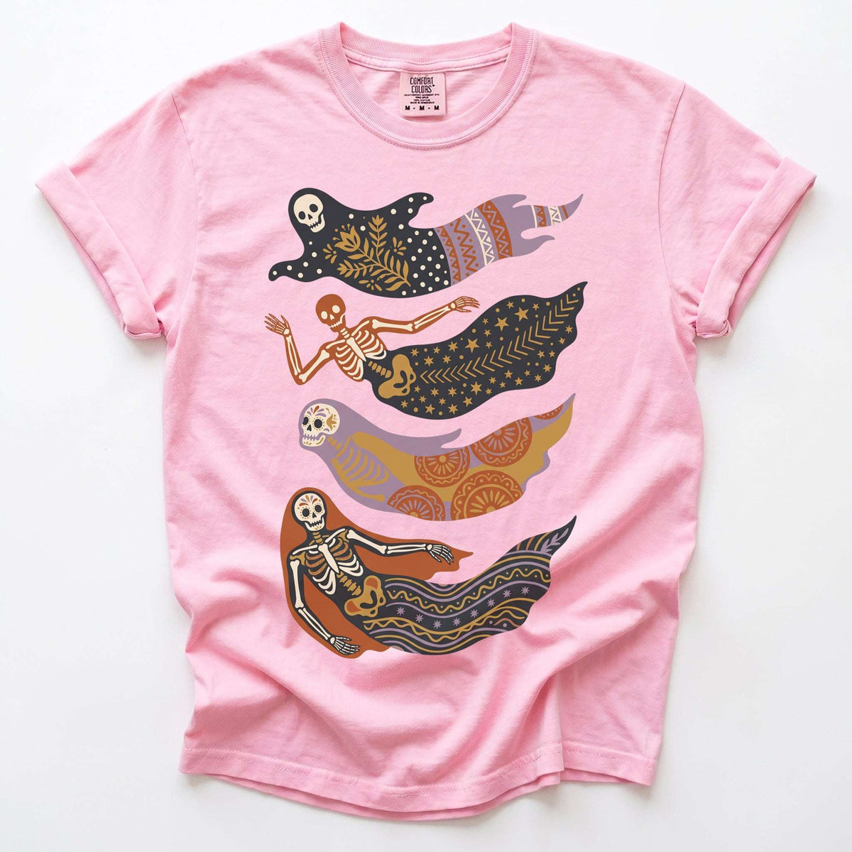 Folk Art Skeleton Mermaids Vintage Washed T-Shirt