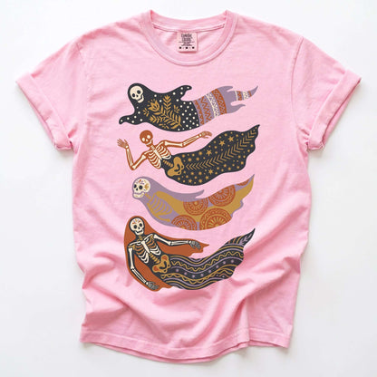 Folk Art Skeleton Mermaids Vintage Washed T-Shirt