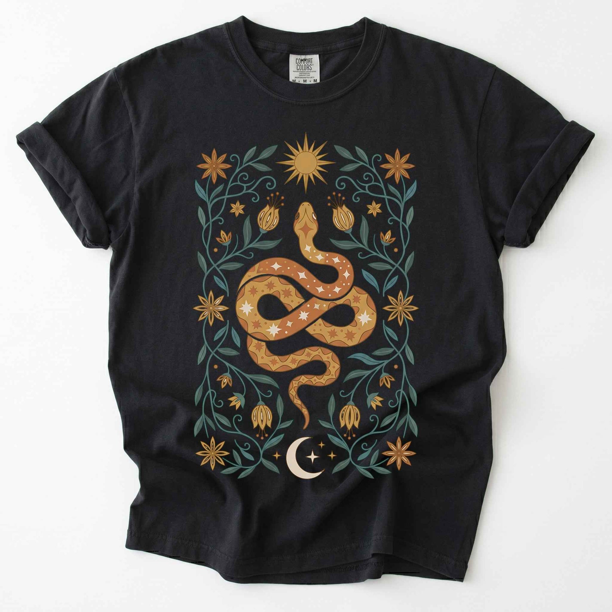 Folk Art Starry Snake Vintage Washed T-Shirt