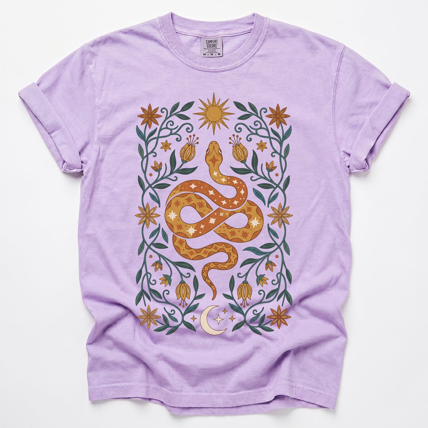 Folk Art Starry Snake Vintage Washed T-Shirt