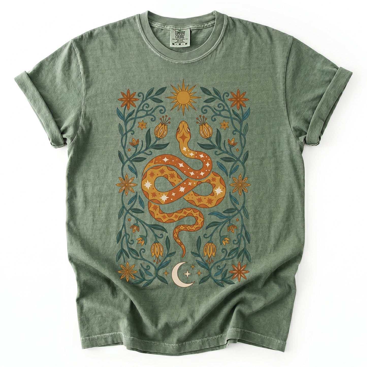 Folk Art Starry Snake Vintage Washed T-Shirt