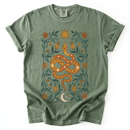 Folk Art Starry Snake Vintage Washed T-Shirt