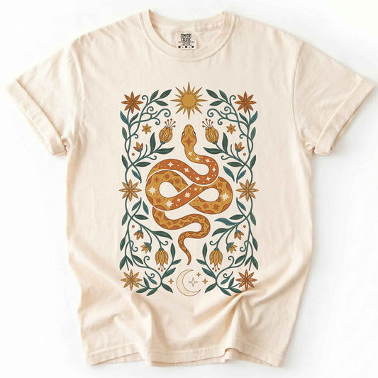 Folk Art Starry Snake Vintage Washed T-Shirt
