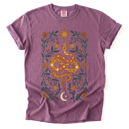 Folk Art Starry Snake Vintage Washed T-Shirt