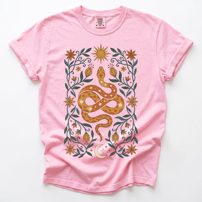 Folk Art Starry Snake Vintage Washed T-Shirt