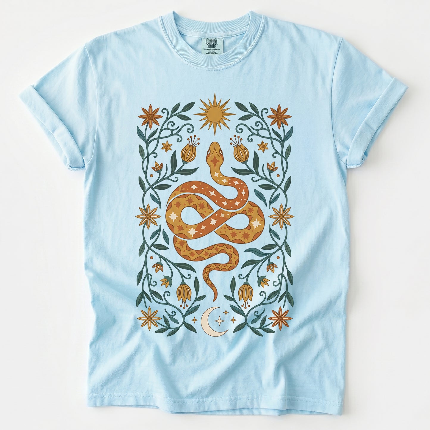 Folk Art Starry Snake Vintage Washed T-Shirt