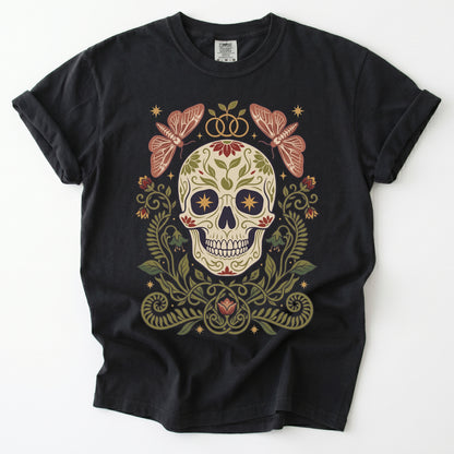 Folk Art Sugar Skull & Moths Vintage Washed T-Shirt