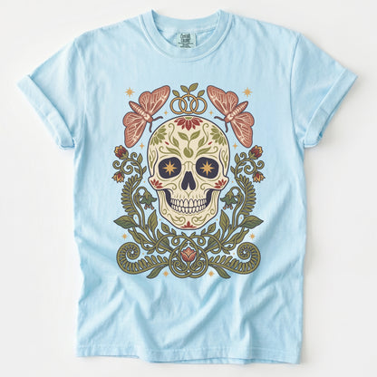 Folk Art Sugar Skull & Moths Vintage Washed T-Shirt