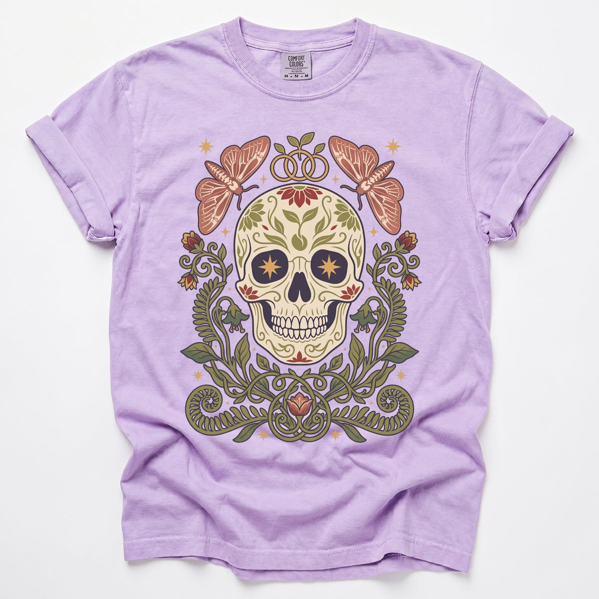 Folk Art Sugar Skull & Moths Vintage Washed T-Shirt
