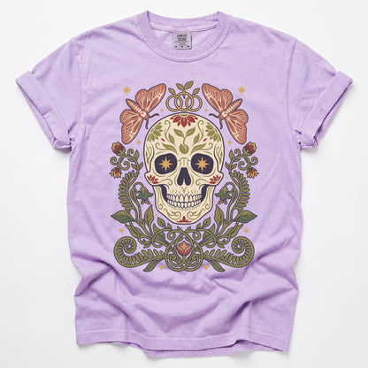 Folk Art Sugar Skull & Moths Vintage Washed T-Shirt