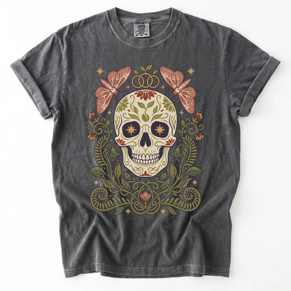 Folk Art Sugar Skull & Moths Vintage Washed T-Shirt