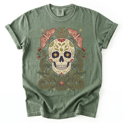 Folk Art Sugar Skull & Moths Vintage Washed T-Shirt