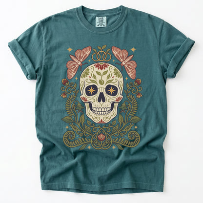 Folk Art Sugar Skull & Moths Vintage Washed T-Shirt