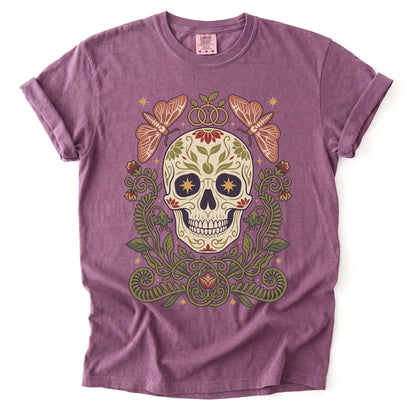 Folk Art Sugar Skull & Moths Vintage Washed T-Shirt