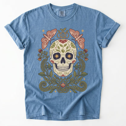 Folk Art Sugar Skull & Moths Vintage Washed T-Shirt