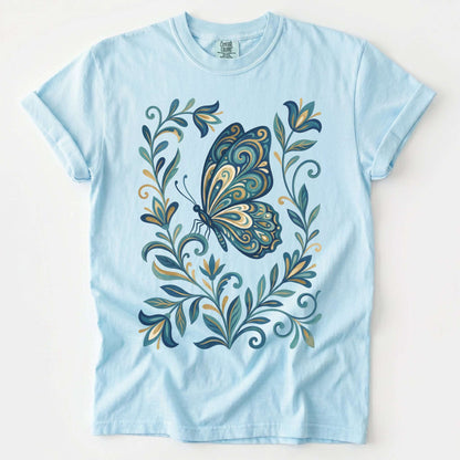 Folk Art Teal And Gold Butterfly Vintage Washed T-Shirt