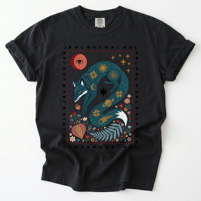Folk Art Celestial Fox Vintage Washed T-Shirt