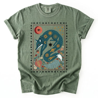 Folk Art Celestial Fox Vintage Washed T-Shirt