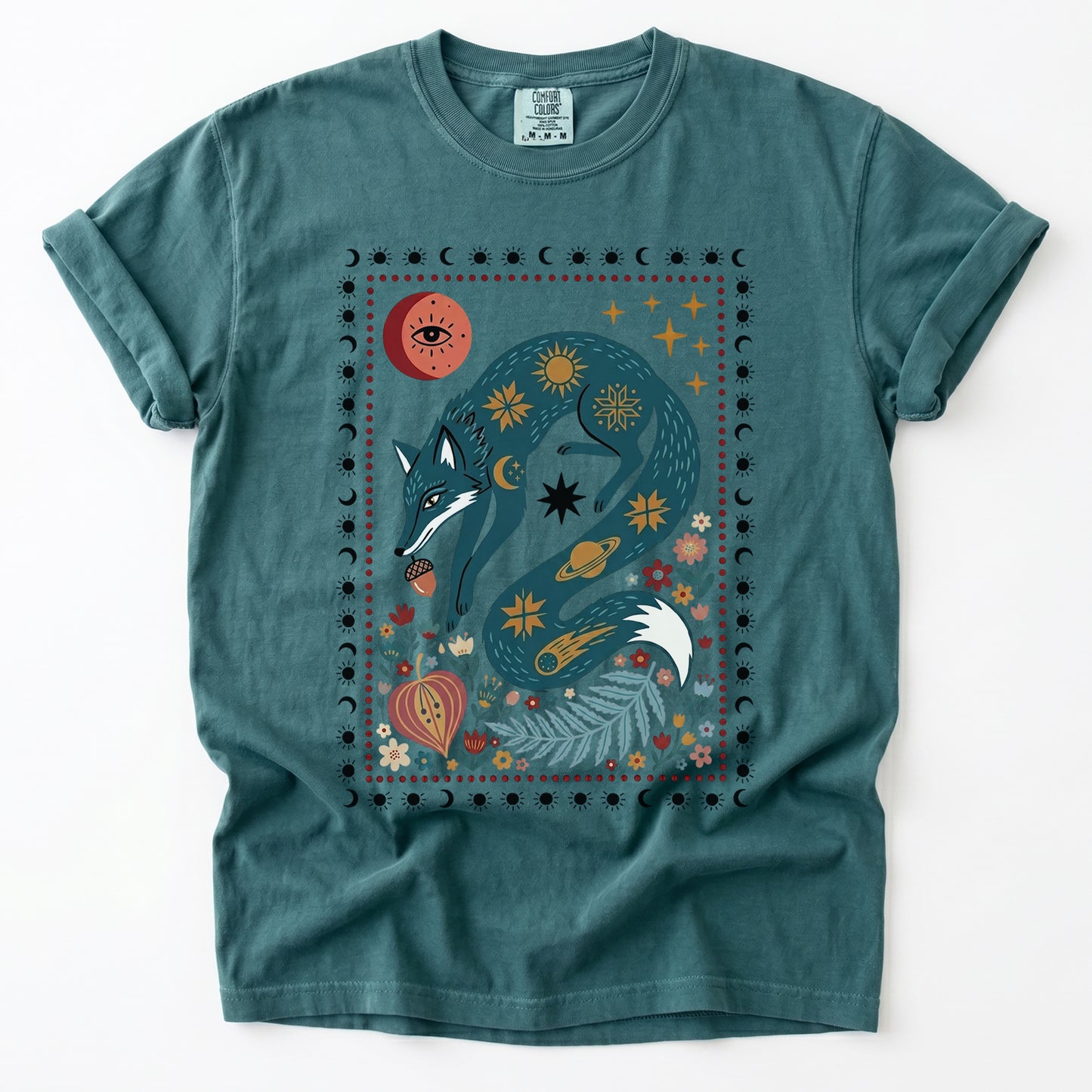 Folk Art Celestial Fox Vintage Washed T-Shirt