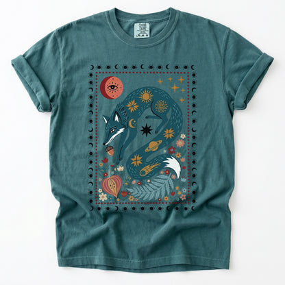 Folk Art Celestial Fox Vintage Washed T-Shirt