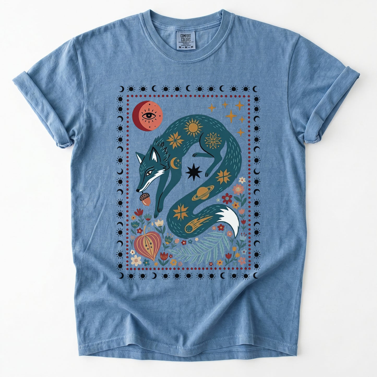 Folk Art Celestial Fox Vintage Washed T-Shirt