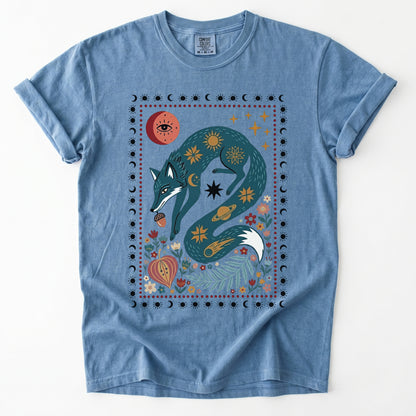 Folk Art Celestial Fox Vintage Washed T-Shirt